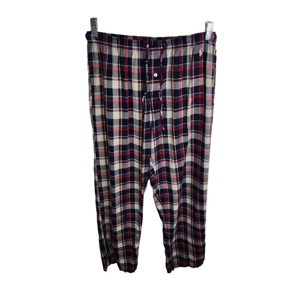 Polo Ralph Lauren Sleepwear Pajama Pants Men's Small Flannel Blue Red Plaid Flaw